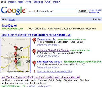 SERP for auto dealer lancaster wi